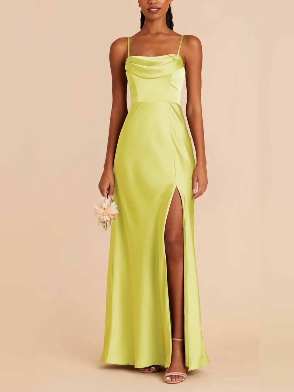 Birdy Grey Mia Matte Satin Bridesmaid Dress in Chartreuse Size Large NWT Lime